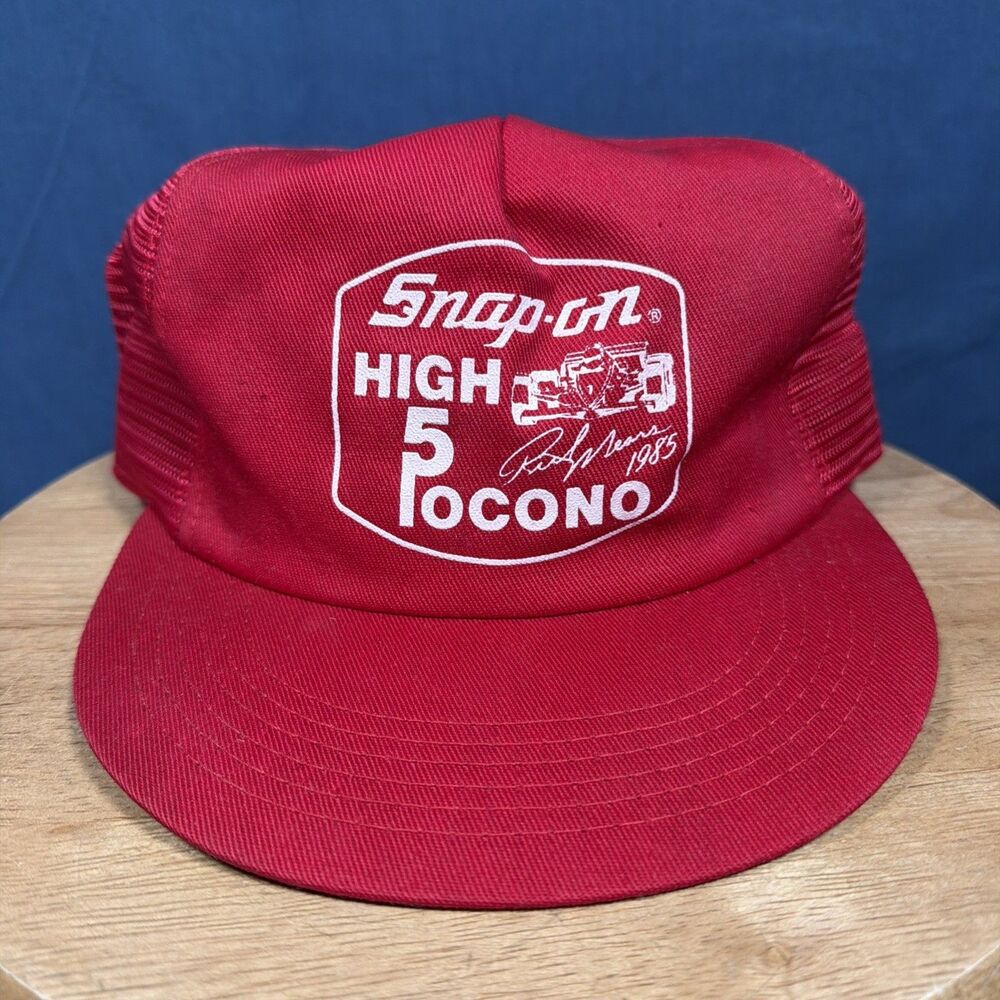 Vintage Snap-On Tools Formula Racing Snapback USA Trucker Hat Beige 1985 Pocono